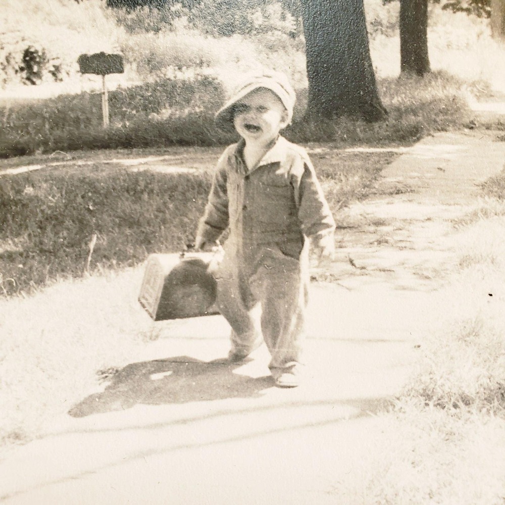 Happy Boy, Lunch Box (that looks like a mailbox with a handle)‎ Snapshot Photo